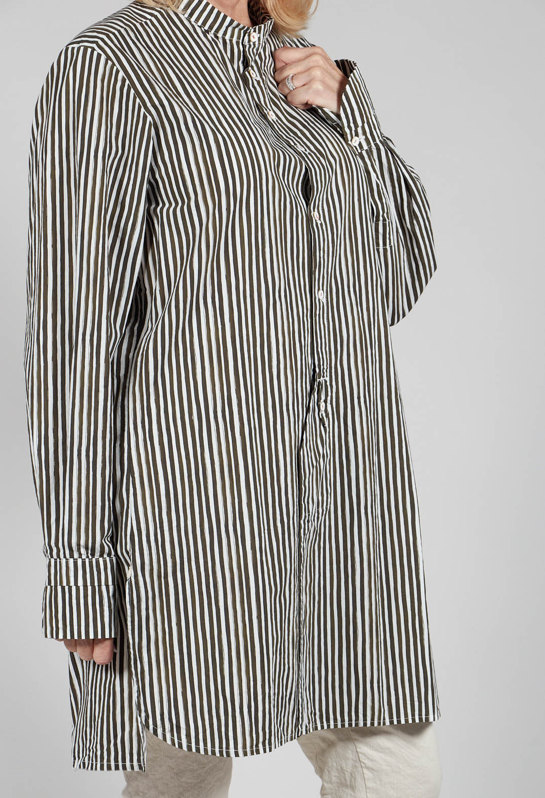 Charles Mens Shirt in Olive Stripes