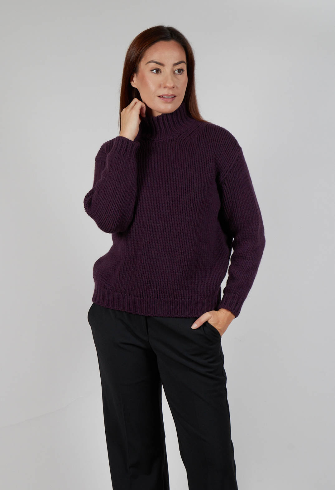 High Neck Jumper in Aubergine