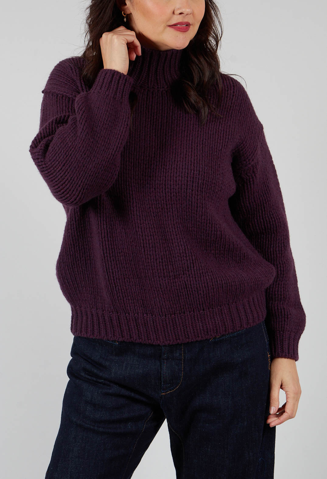High Neck Jumper in Aubergine