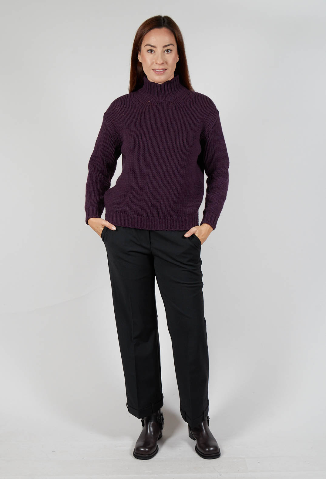 High Neck Jumper in Aubergine