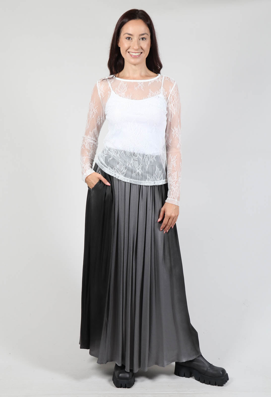 Lace Long Sleeve T-Shirt in Pizzo Panna