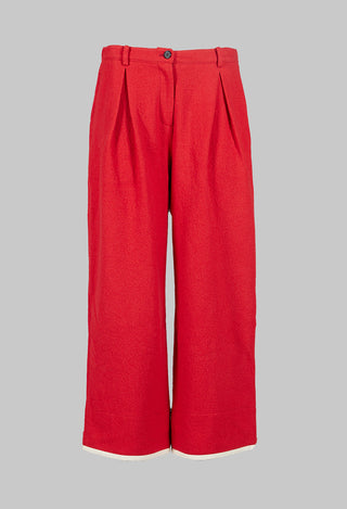 Pleated Trousers with Contrast Lining in Red Anthracite