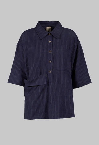 3/4 Sleeved Shirt with Statement Pocket in Navy Stripe