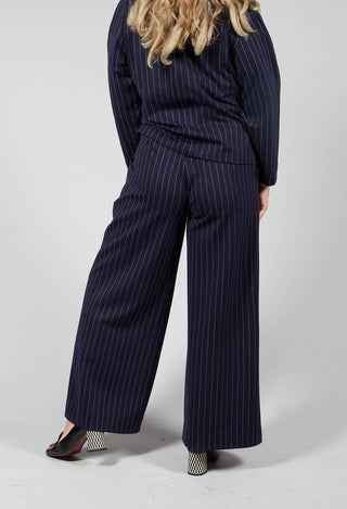 Wide Leg Trousers in Navy Pinstripe