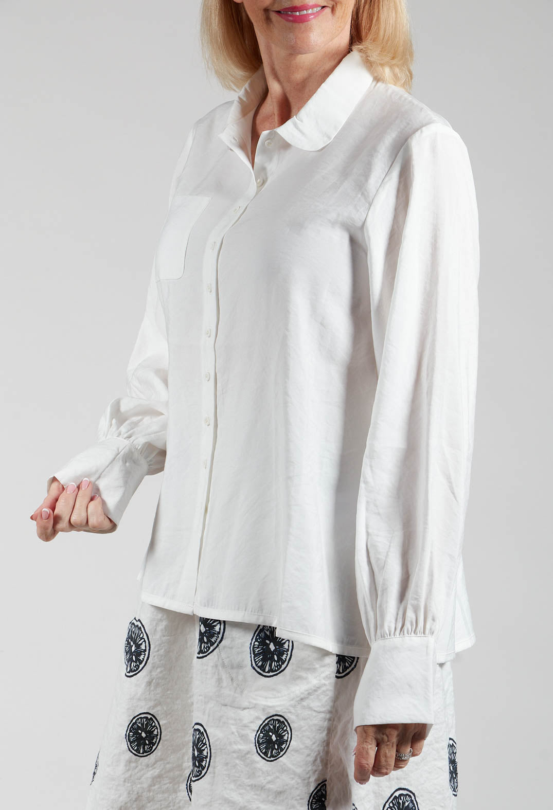 Shirt with Gathered Cuffs in White