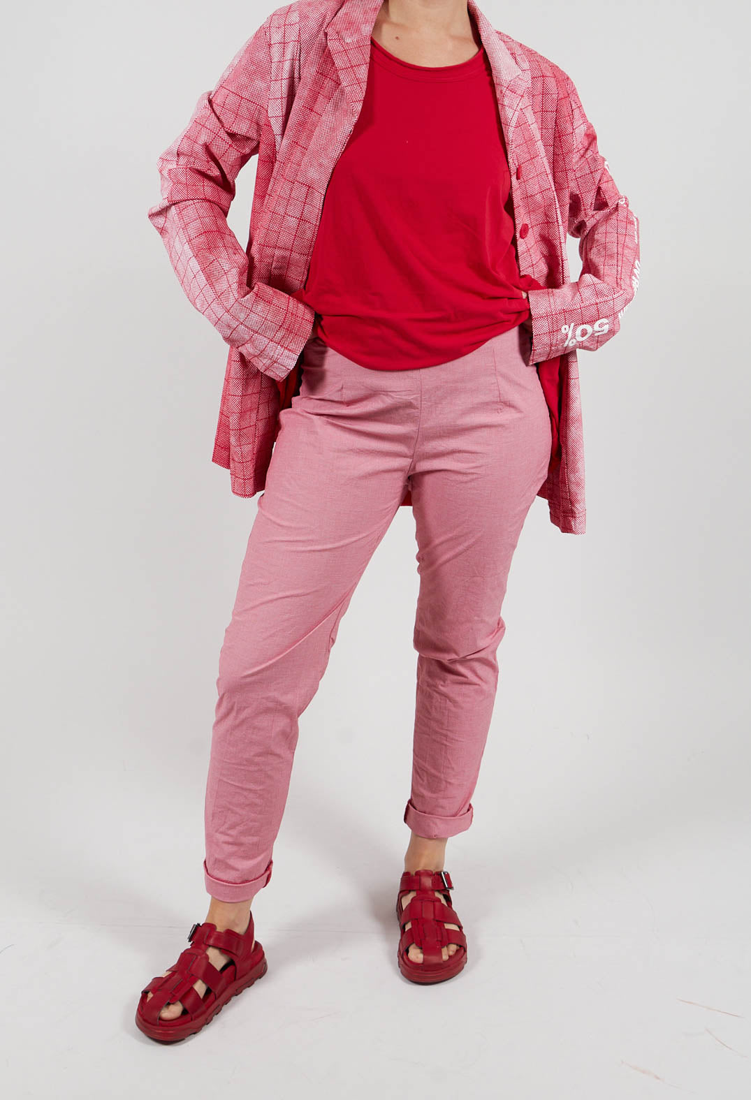 Pull On Slim Fit Trousers in Chili Check