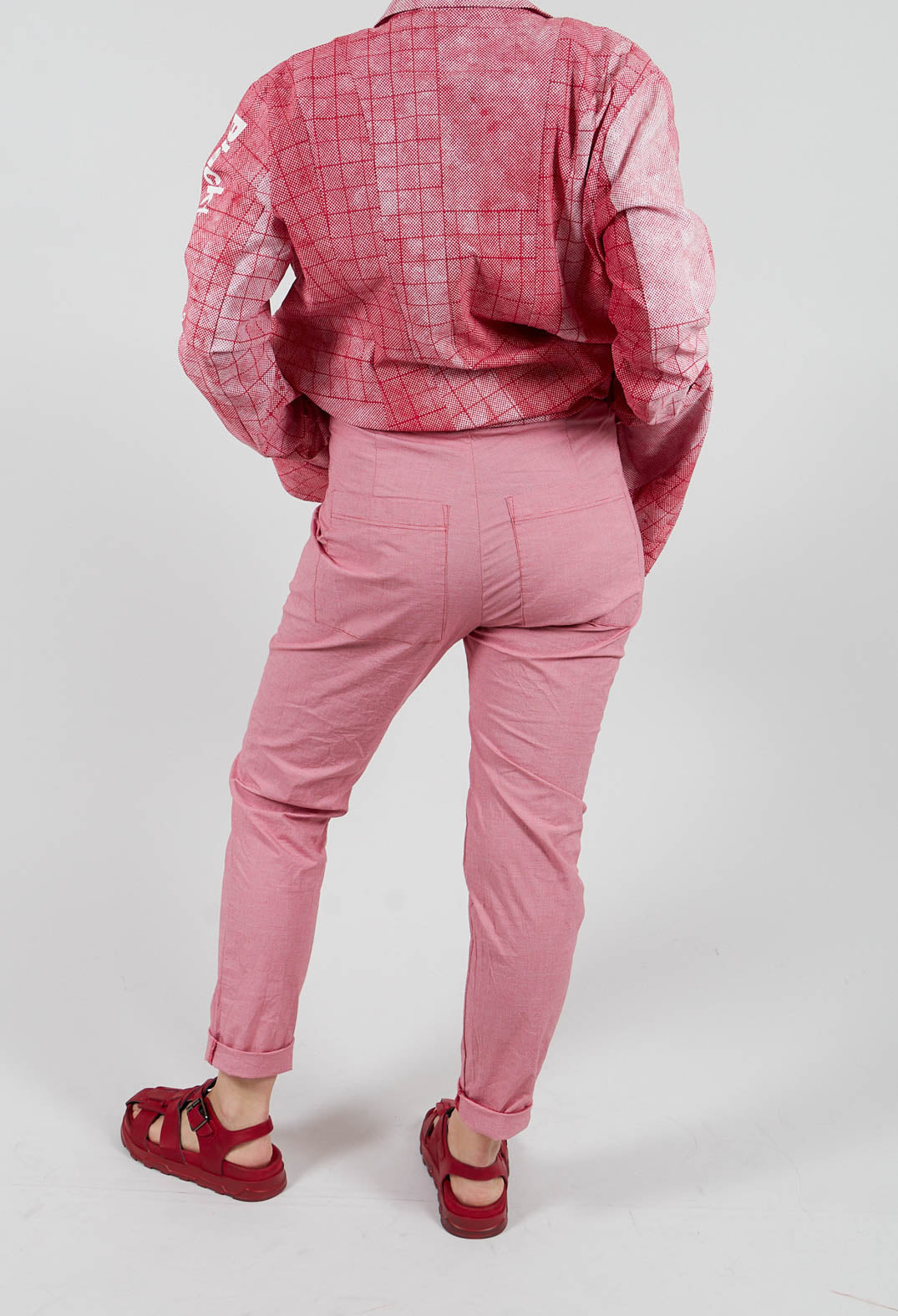 Pull On Slim Fit Trousers in Chili Check