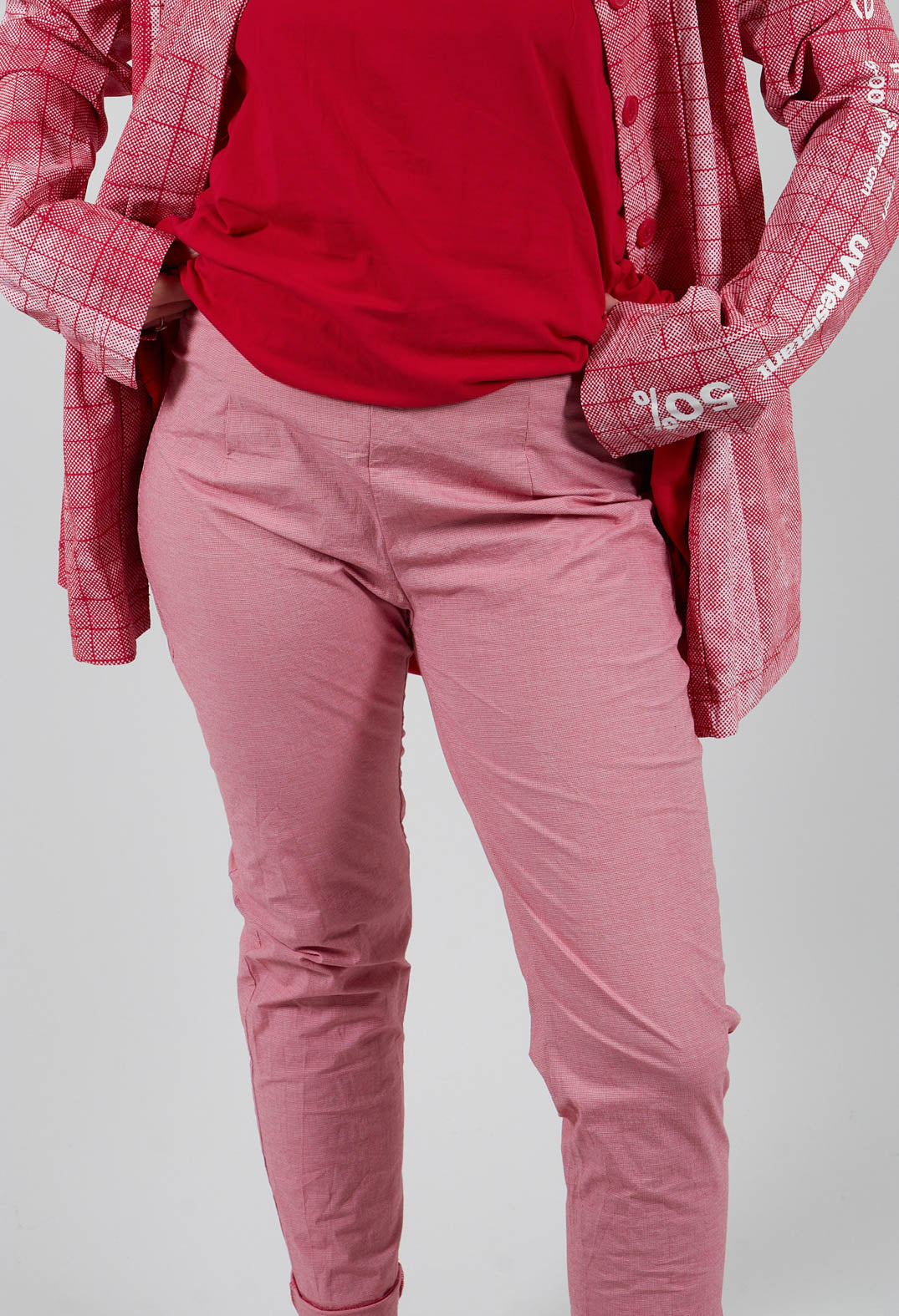 Pull On Slim Fit Trousers in Chili Check