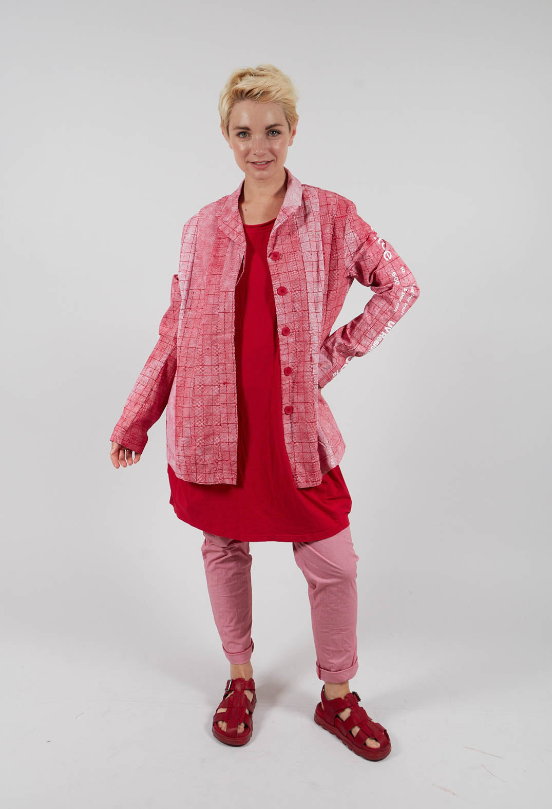 Pull On Slim Fit Trousers in Chili Check