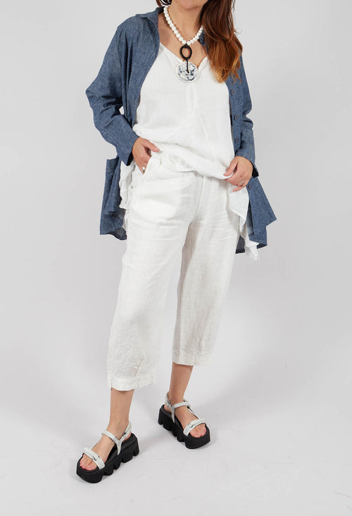 Wide Leg Turn Up Trousers in Off-White
