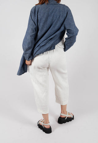 Wide Leg Turn Up Trousers in Off-White