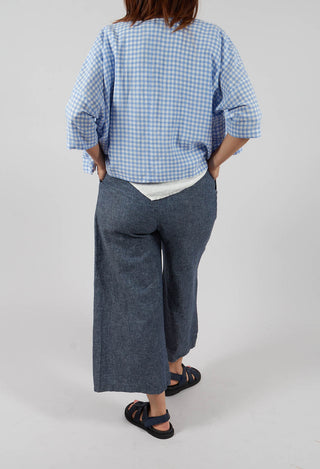 Wide Leg Linen Trousers in Blue Denim