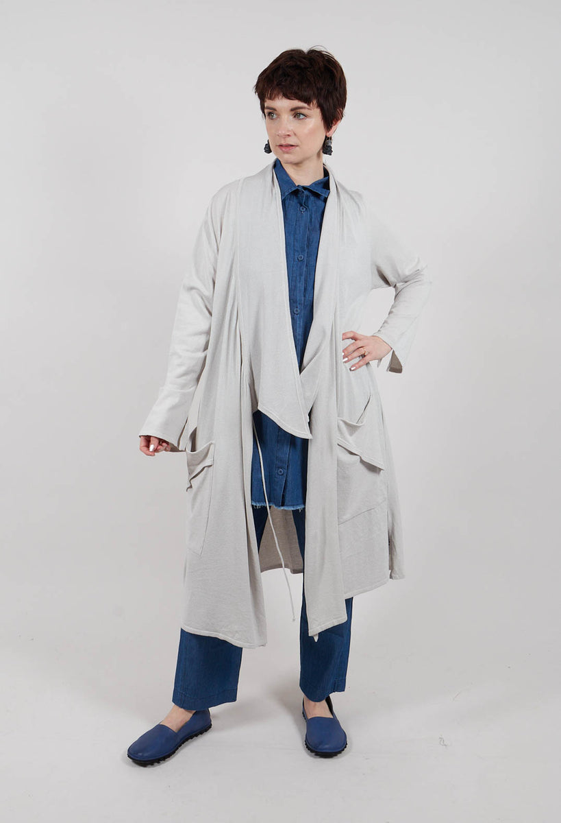 Philomena Christ Longline Cardigan with Pockets in Silver – Olivia May