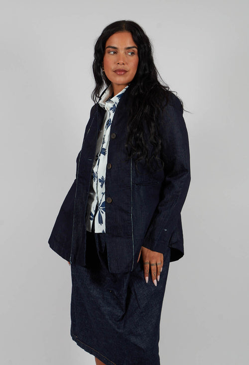 Collarless Jacket in Denim