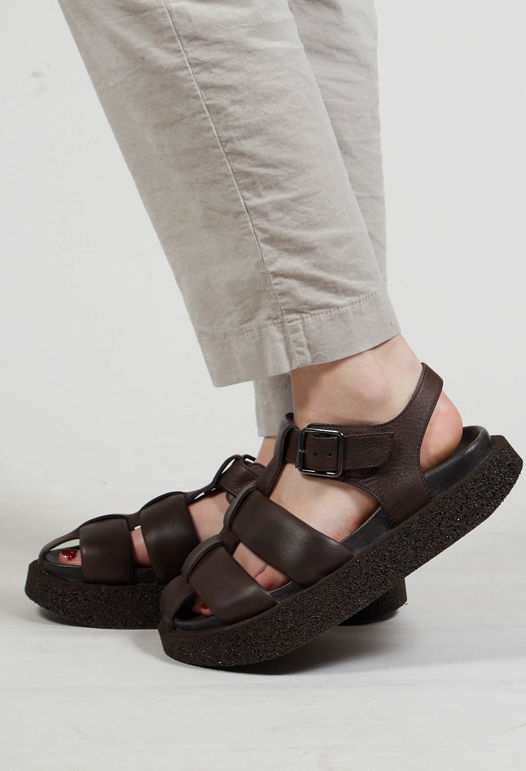 Strappy Sandals with Chunky Sole in Gasoline Chocolate