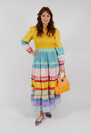 Balloon Sleeved Dress in Yellow Multicolour