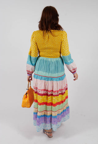Balloon Sleeved Dress in Yellow Multicolour