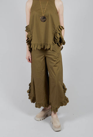 Frill Wide Leg Trousers in Avocado