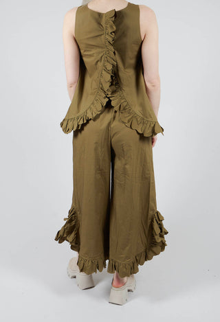 Frill Wide Leg Trousers in Avocado