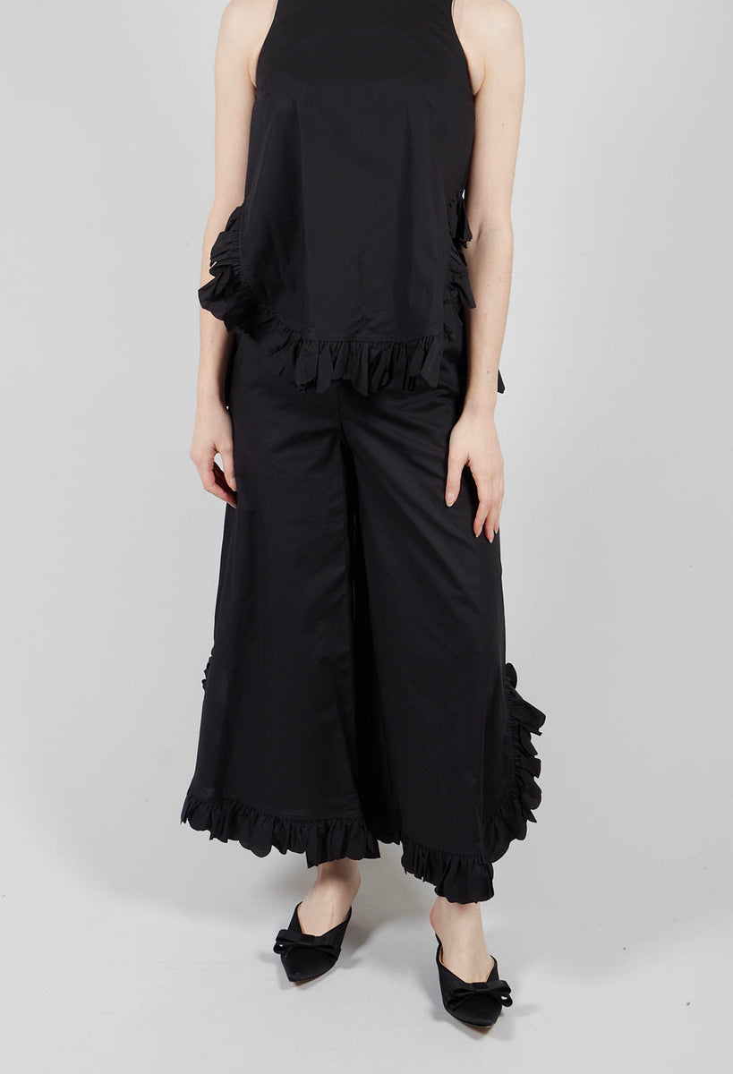 Mei Meij Frill Wide Leg Trousers in Black | Olivia May