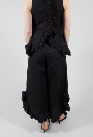 Frill Wide Leg Trousers in Black