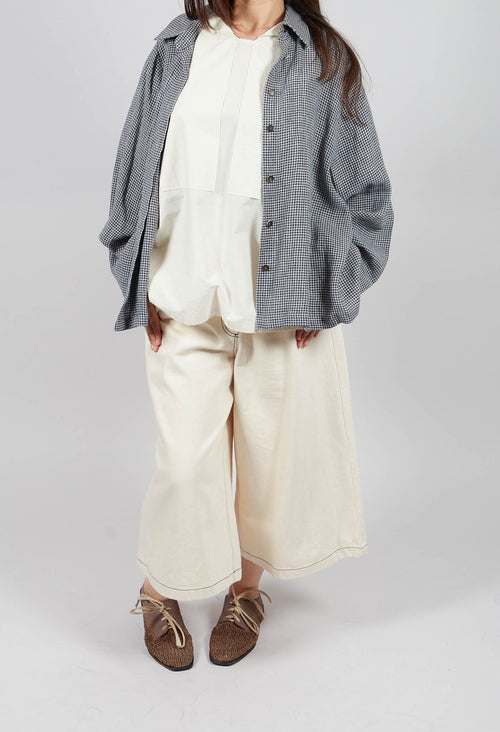 Contrast Stitch Wide Culottes in Off White