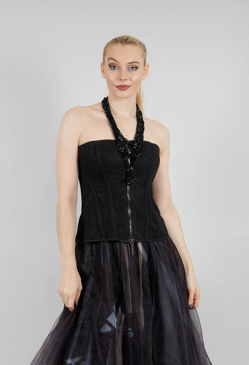 Zipper Fastening Corset Top in Smeared Black