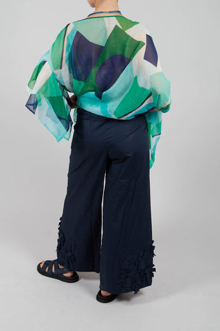 Fabric Embellished Hemmed Trousers in Navy