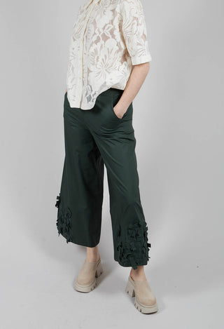 Fabric Embellished Hemmed Trousers in Green