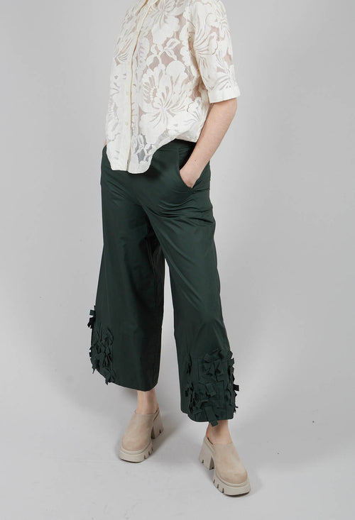 Fabric Embellished Hemmed Trousers in Green