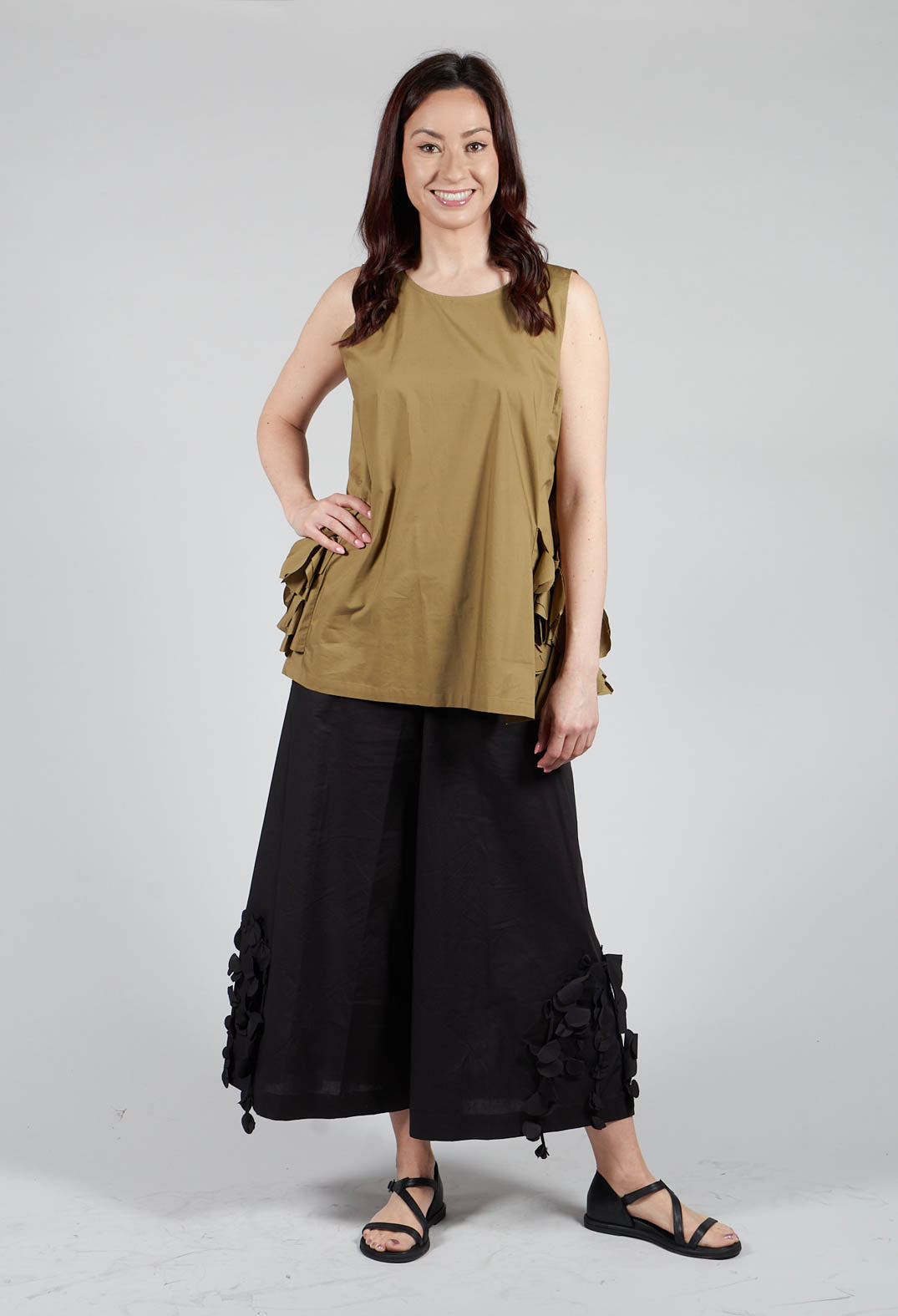 Sleeveless Top with Side Frill Feature in Avocado