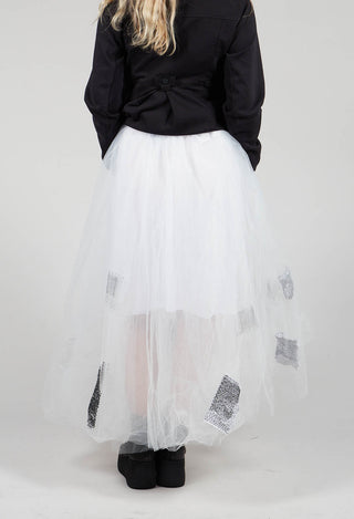 Patch Print Tulle Skirt in White