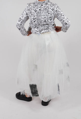 Patch Print Tulle Skirt in White