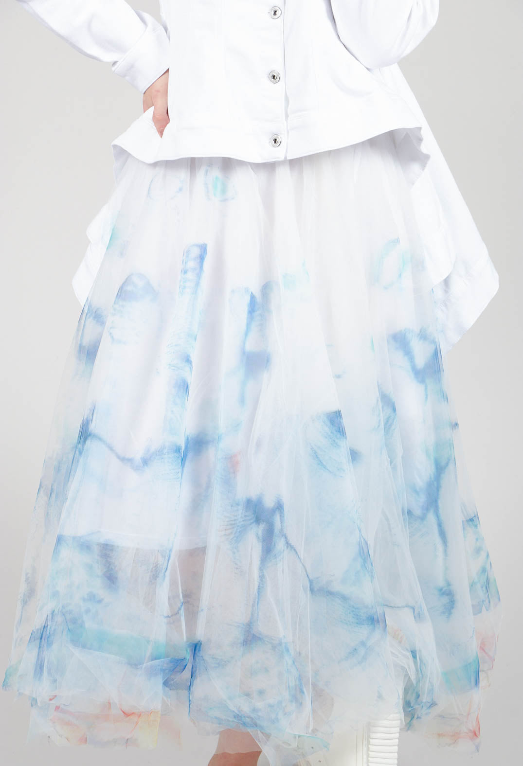 Printwork Tulle Skirt in Blue