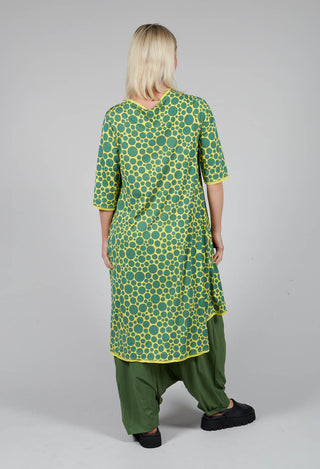 Asymmetrical Jersey Tunic Top in Lime with Green Pois