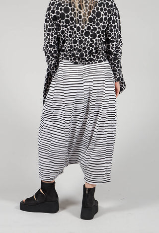 Jersey Drop-Crotch Trousers in White with Black Lines