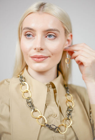 Blackened Link Chain Necklace in Gold Plated