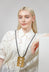Rubber Necklace with Three Square Brass Pendant in Golden