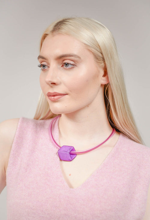 PVC Choker with Resin Square Bead in Lilac