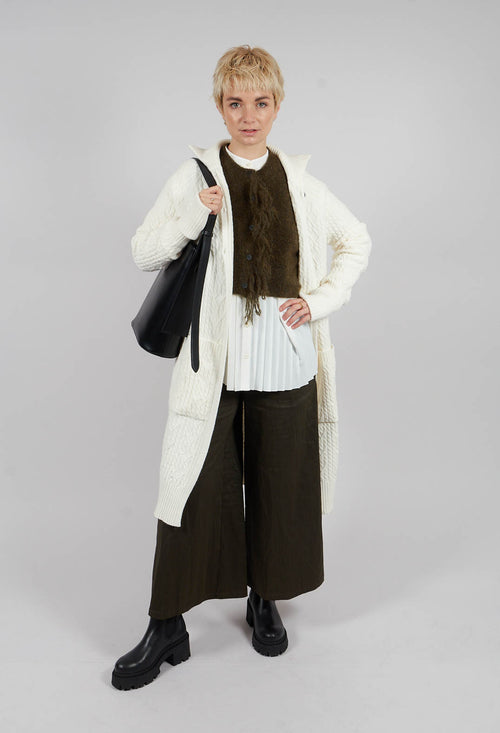 Cable Knit Long Cardigan in Off White
