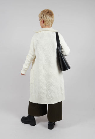 Cable Knit Long Cardigan in Off White