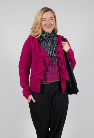 Frill Knit Cardigan in Magenta