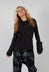 Jersey High Neck Top with Feature Sleeves in Nero