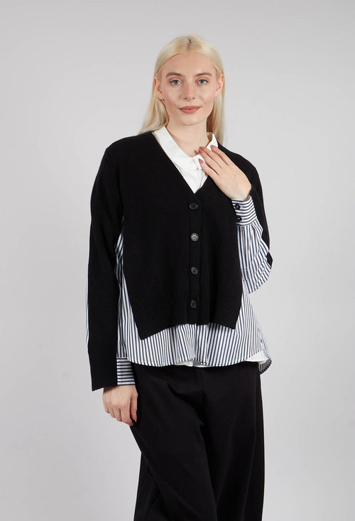 Panelled Stripe Shirt in Nero and Off White