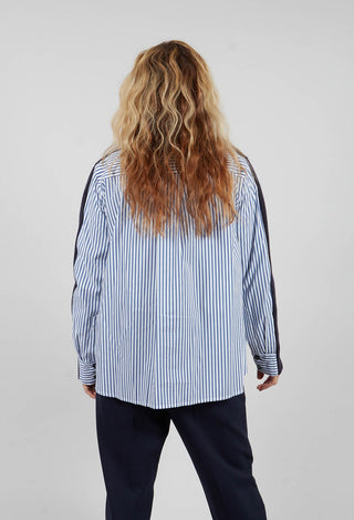 Panelled Stripe Shirt in Dark Navy and Off White