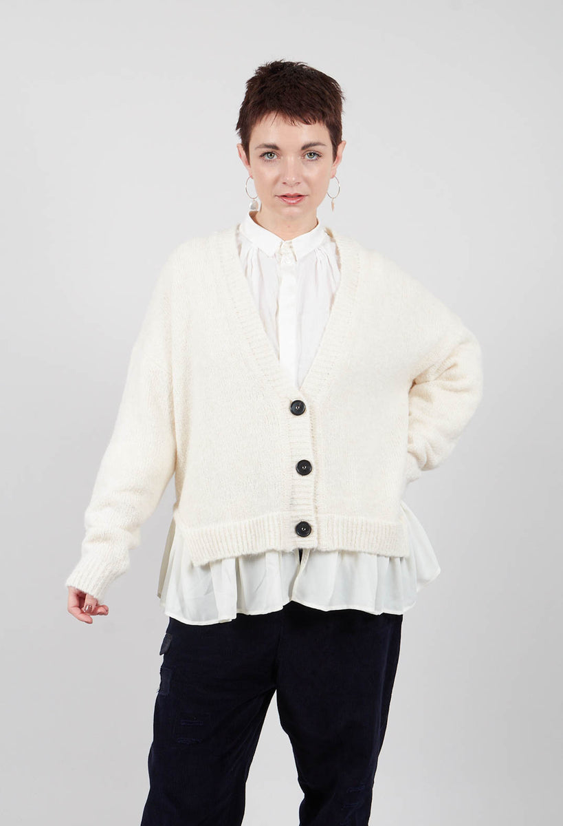 Mei Meij Knitted Cardigan with Frill Hem in White Wool – Olivia May