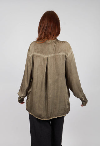 Ruched Shirt Dress in Raso di Viscosa and Viscosa Seta Green Tuscany