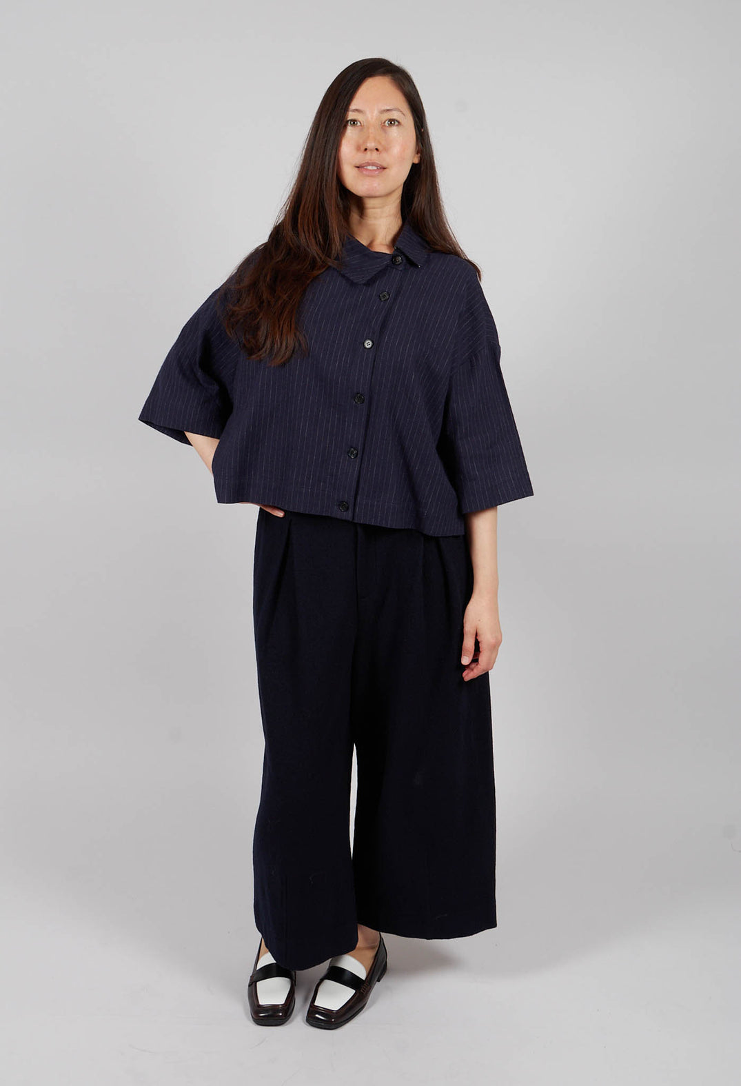 High Waisted Trousers in Navy