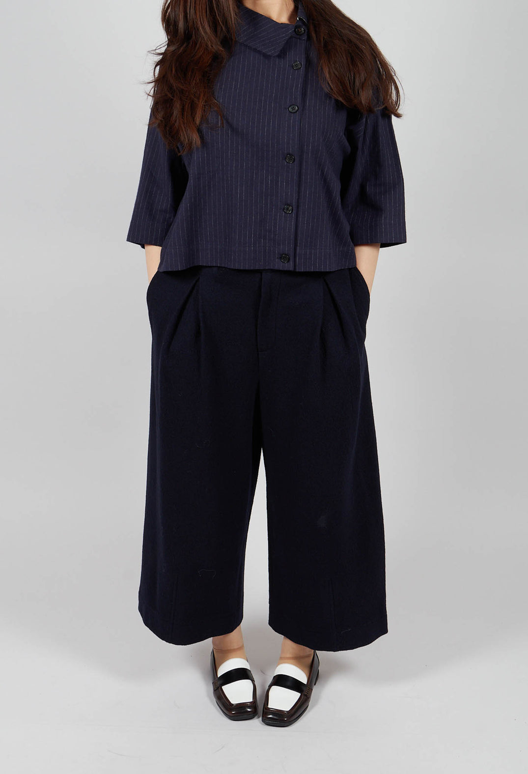 High Waisted Trousers in Navy