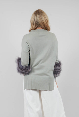 Wool Jumper with Sheepskin trim Sleeves in Peridot